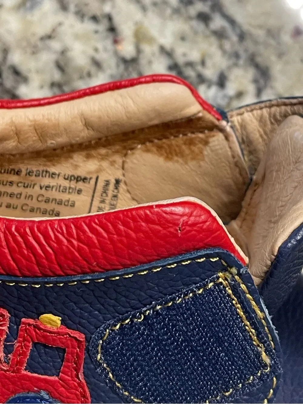 Kids Navy and Red Leather Slip-On Shoes